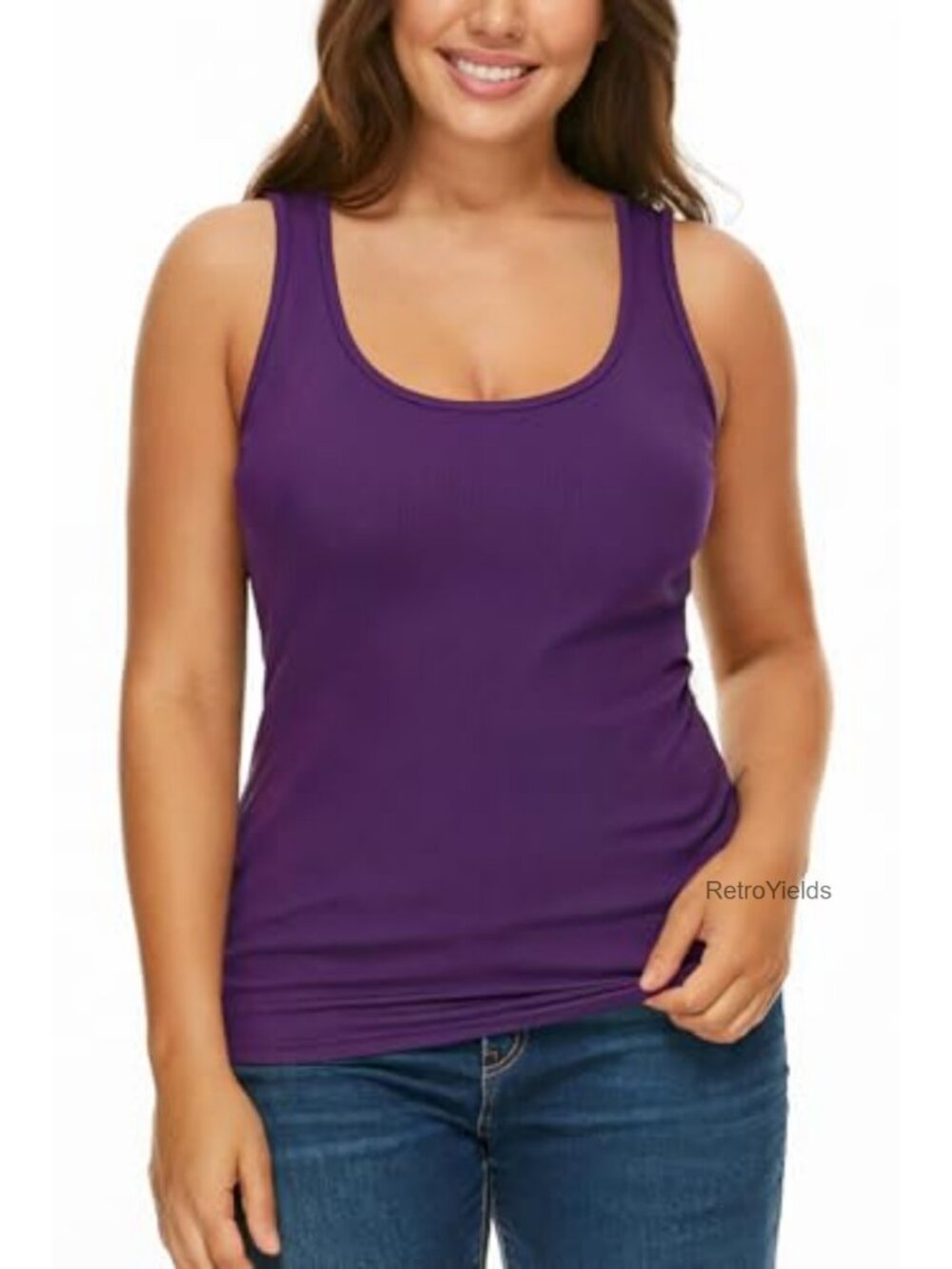 Ribbed Cotton Scoop Neck Tank Top Slim Fit Layering Sleeveless